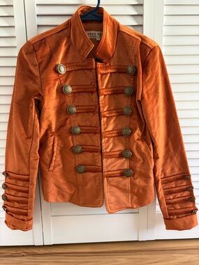 Free People Orange Military-Inspired Button Jacket